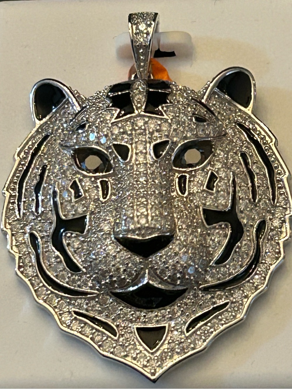 4.50CTW Pavé Moissanite Tiger Head Pendant Necklace -Black & Silver- 925 SSilver